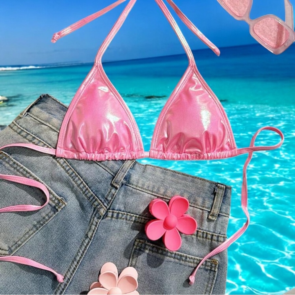 NWT Metallic Pink Bikini Top